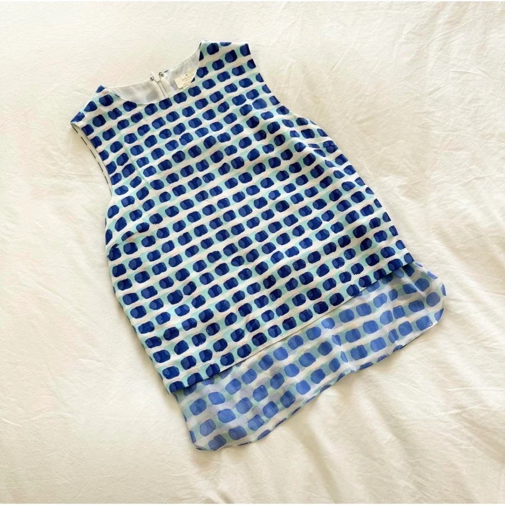 Kate Spade New York Island Stamp Layered Silk Tank Top XS Blue White